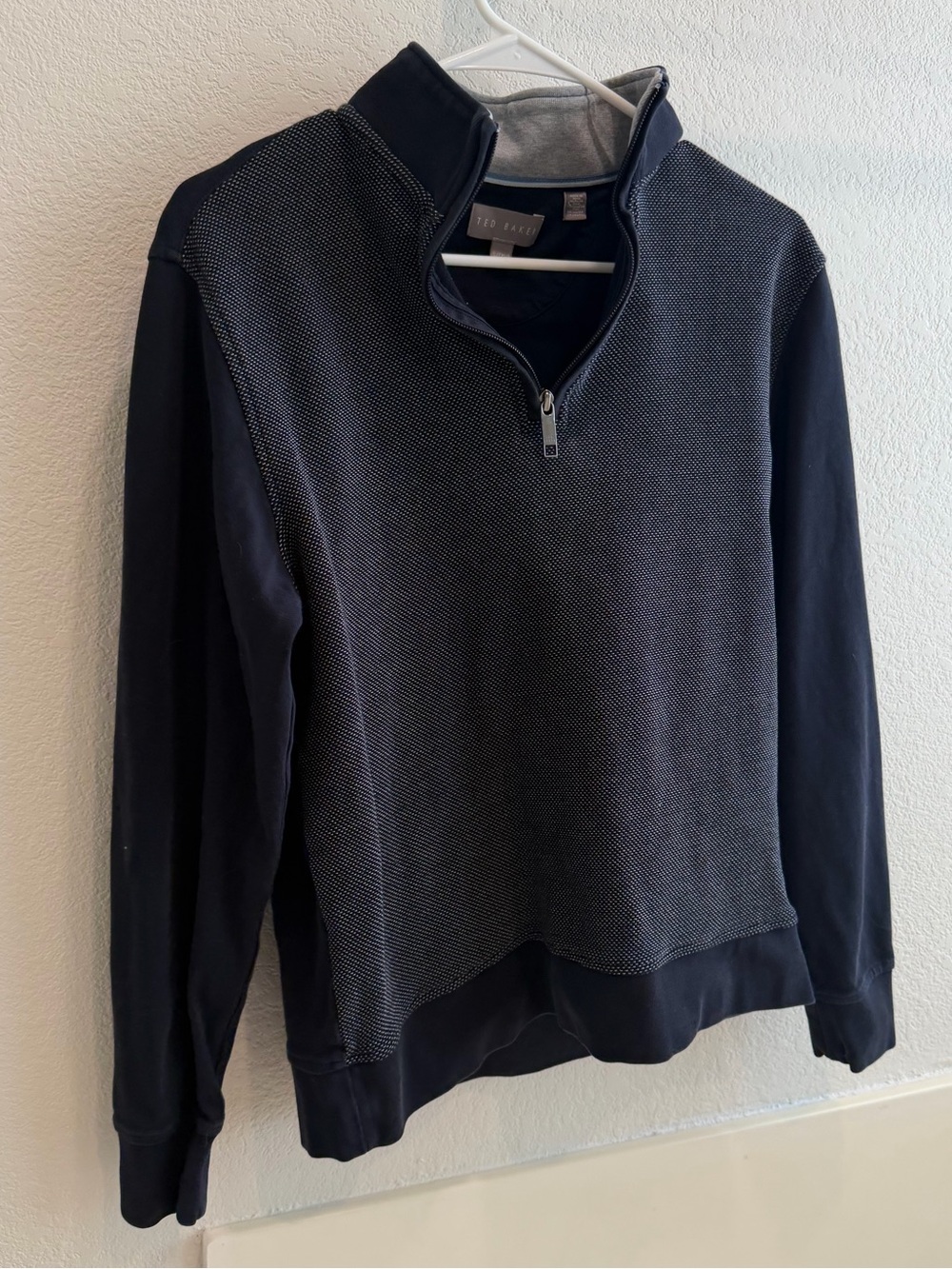 Ted Baker Men's Navy Quarter-Zip Textured Sweater Small